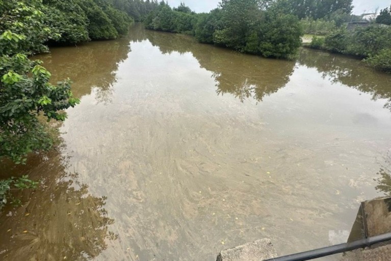 Dầu diesel từ kho ở Khu kinh tế Dung Quất tràn ra sông và đồng ruộng